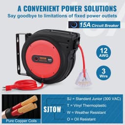 image-VEVOR Retractable Extension Cord Reel - 80 ft 12AWG Heavy Duty