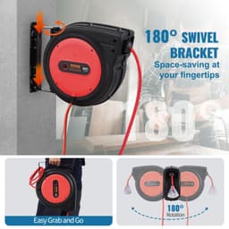 image-VEVOR Retractable Extension Cord Reel - 80 ft 12AWG Heavy Duty