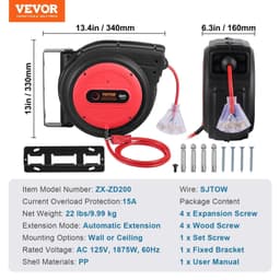 image-VEVOR Retractable Extension Cord Reel - 80 ft 12AWG Heavy Duty