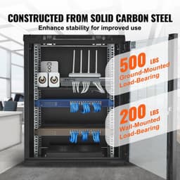 image-VEVOR 15U Wall Mount Network Cabinet, 500 lbs Max. Ground Load Capacity, Server Rack Cabinet Enclosure with Locking Tempered Glass Door, Side Panels, Q235 Carbon Steel, for IT Equipment, A/V Devices