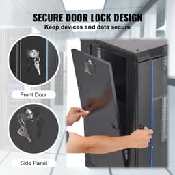 image-VEVOR 15U Wall Mount Network Cabinet, 500 lbs Max. Ground Load Capacity, Server Rack Cabinet Enclosure with Locking Tempered Glass Door, Side Panels, Q235 Carbon Steel, for IT Equipment, A/V Devices