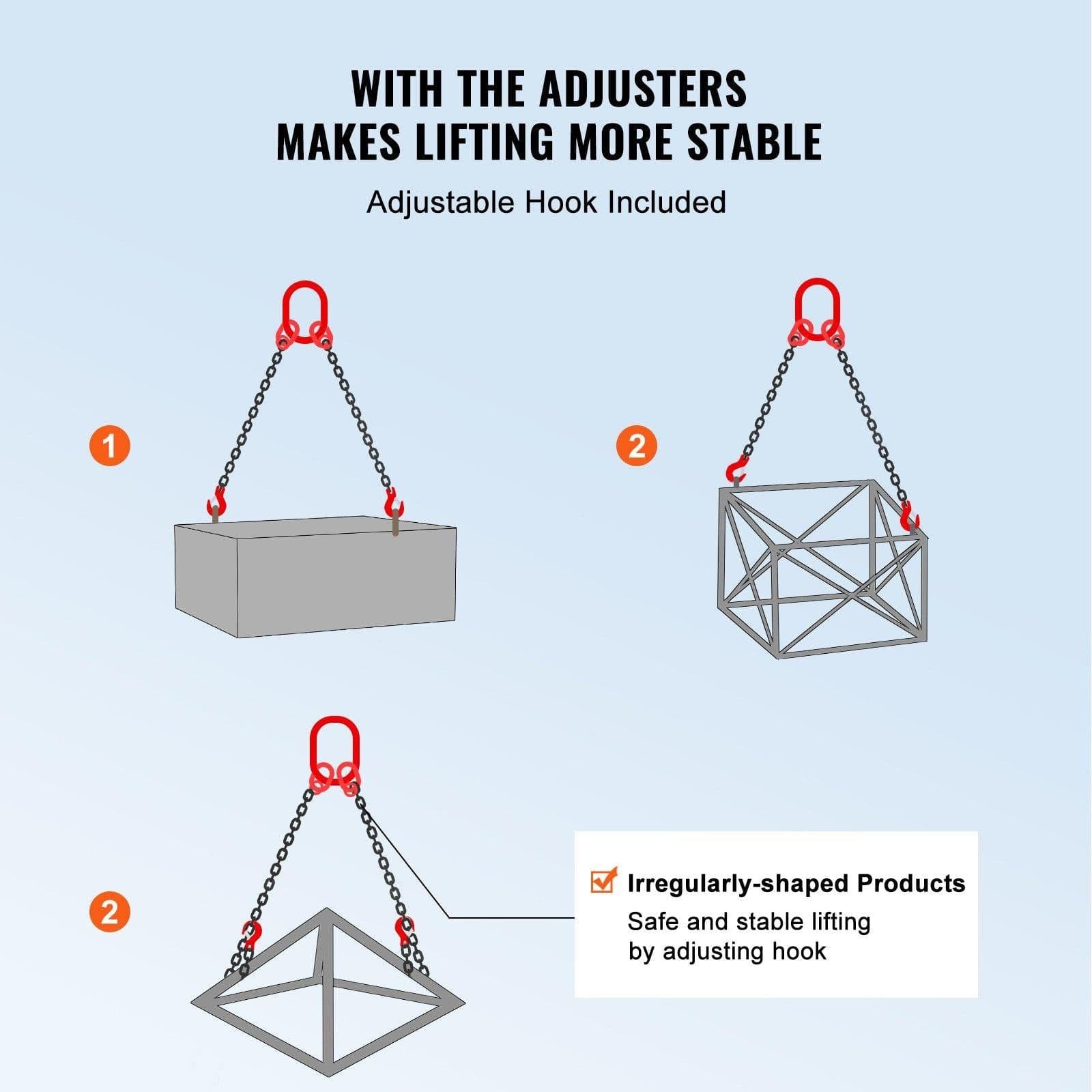image-VEVOR Chain Sling, 5/16 inch x 5 ft Lifting Chains with Hooks, G80 Engine Chain Hoist Lifts, 6600 lbs/3 Ton Capacity Lifting Sling Chains for Engine Hoist, Engine Lift Chain with 2 Leg Grab Hooks