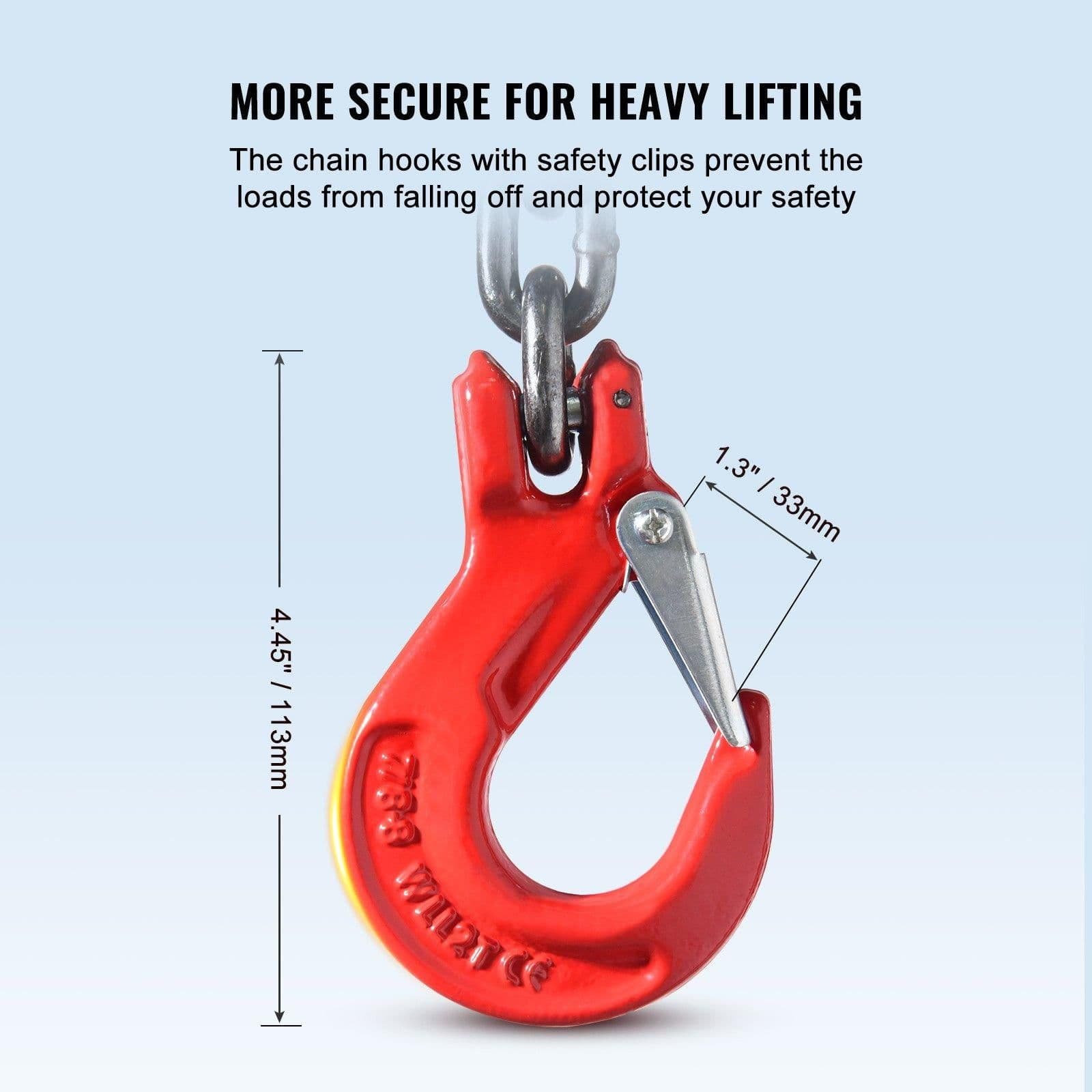 image-VEVOR Chain Sling, 5/16 inch x 5 ft Lifting Chains with Hooks, G80 Engine Chain Hoist Lifts, 6600 lbs/3 Ton Capacity Lifting Sling Chains for Engine Hoist, Engine Lift Chain with 2 Leg Grab Hooks