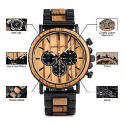 image-BOBO BIRD genuine inter-wood all-wood watch quartz watch three-eye multi-function waterproof watch men's watch