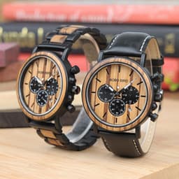 image-BOBO BIRD genuine inter-wood all-wood watch quartz watch three-eye multi-function waterproof watch men's watch