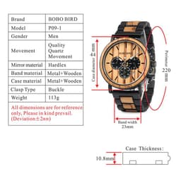 image-BOBO BIRD genuine inter-wood all-wood watch quartz watch three-eye multi-function waterproof watch men's watch