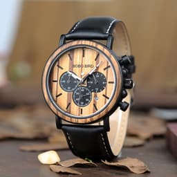 image-BOBO BIRD genuine inter-wood all-wood watch quartz watch three-eye multi-function waterproof watch men's watch