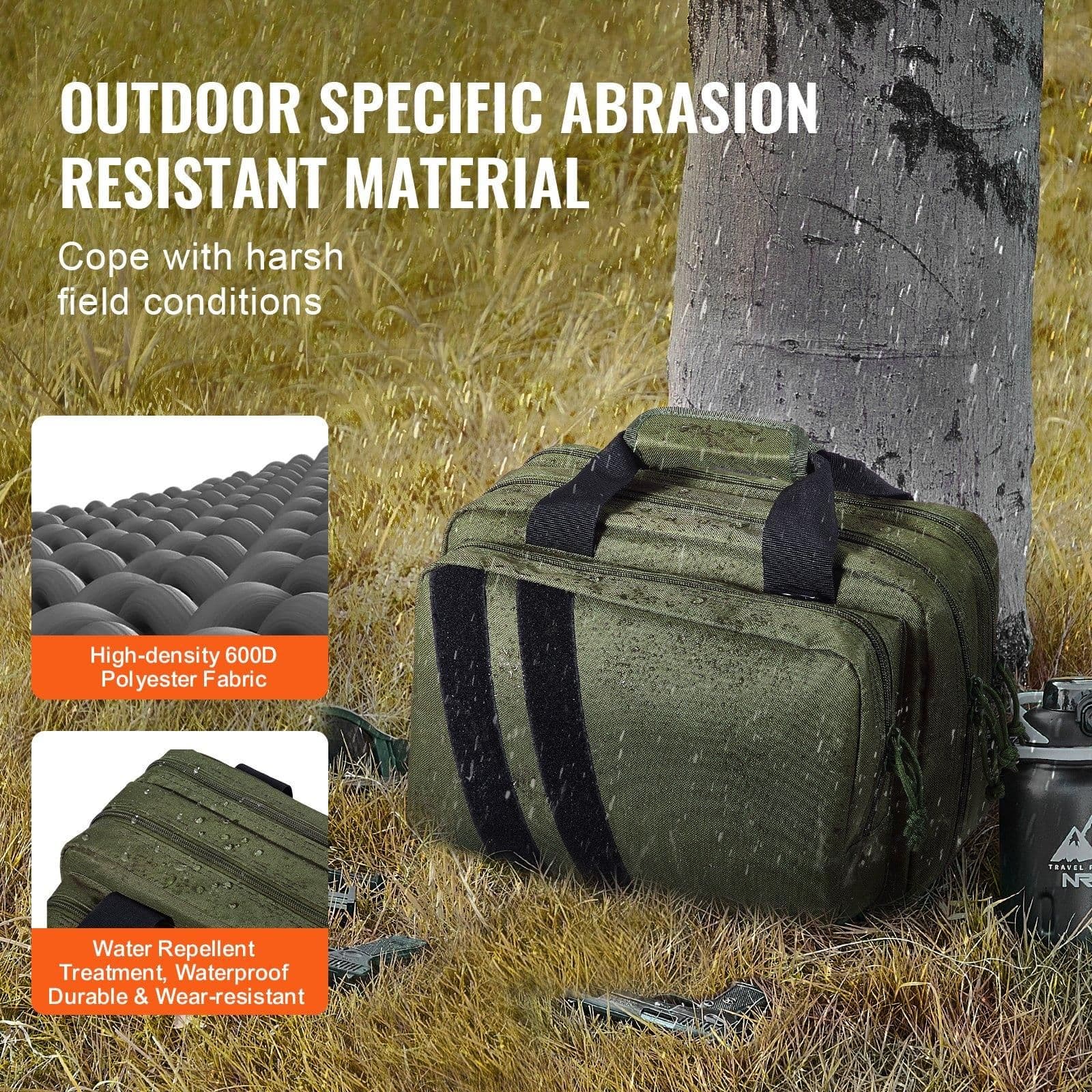 image-VEVOR Range Bag for 2 Pistols Tactical Gun Bag 2 Built-in Pistol Bags Green,Range Bag for Handguns Gun Case Bag with Lockable Zipper for Shooting Range Outdoor Hunting