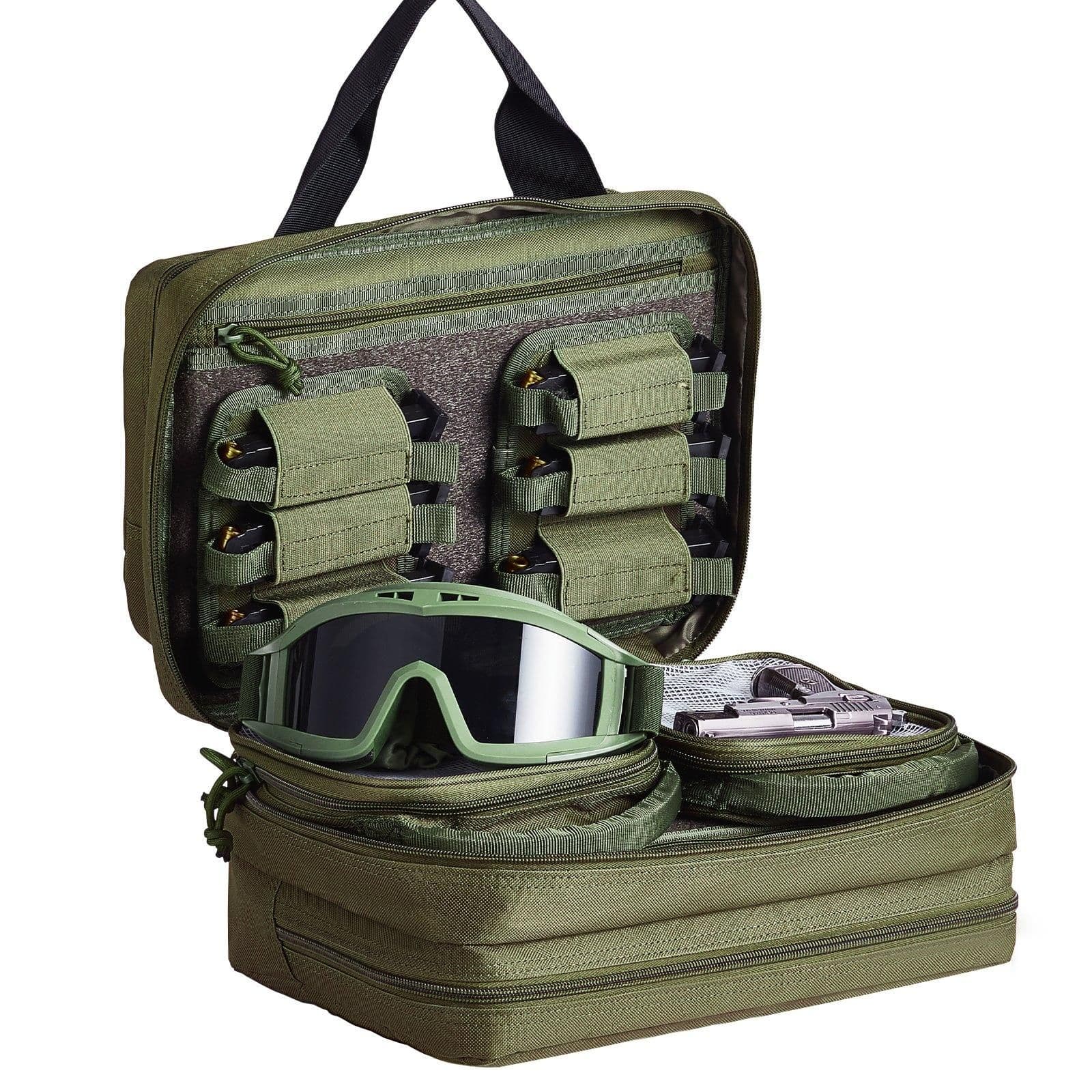 image-VEVOR Range Bag for 2 Pistols Tactical Gun Bag 2 Built-in Pistol Bags Green,Range Bag for Handguns Gun Case Bag with Lockable Zipper for Shooting Range Outdoor Hunting