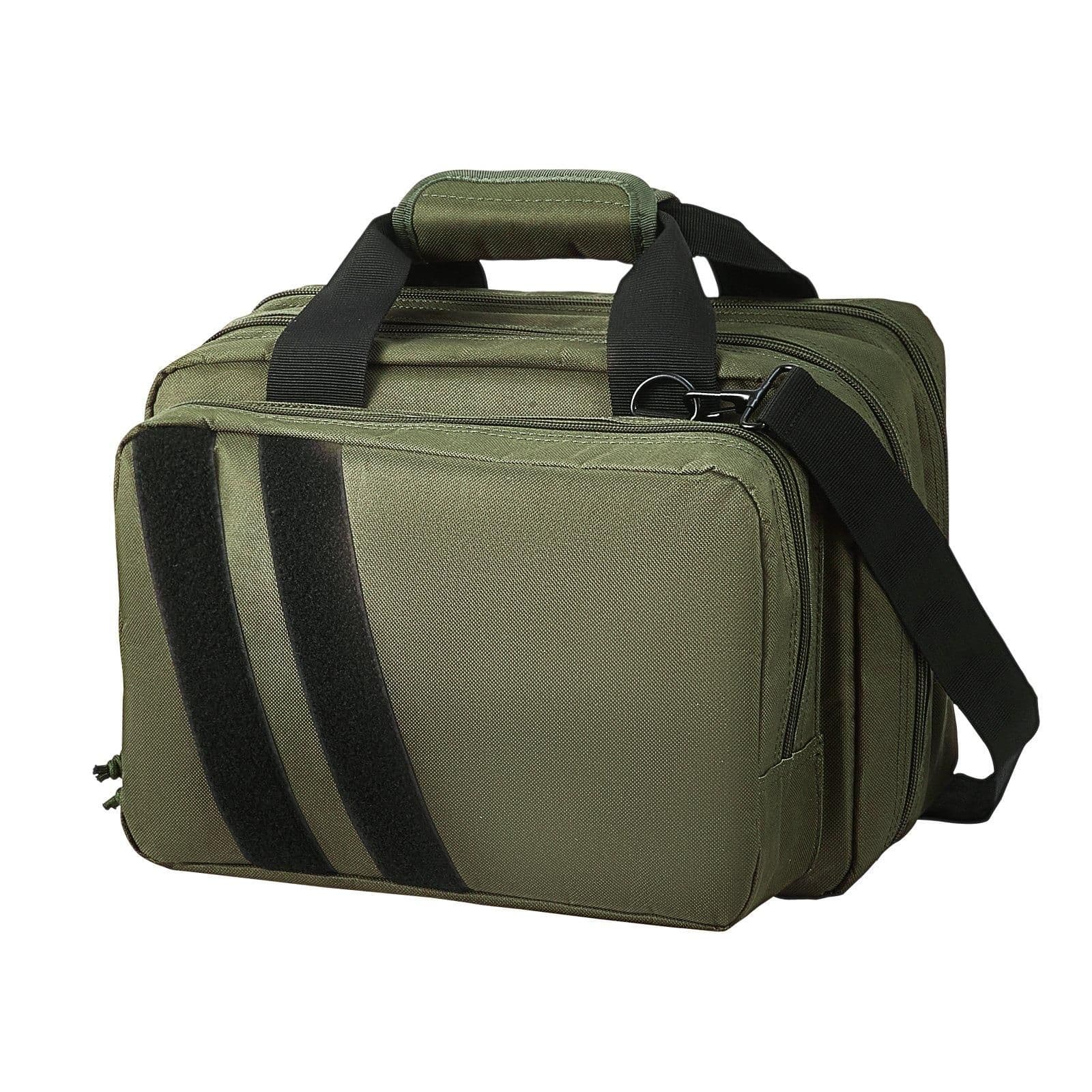 image-VEVOR Range Bag for 2 Pistols Tactical Gun Bag 2 Built-in Pistol Bags Green,Range Bag for Handguns Gun Case Bag with Lockable Zipper for Shooting Range Outdoor Hunting