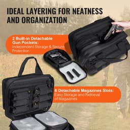 image-VEVOR Tactical Pistol Backpack with 2 Pistol Cases, Gun Range Backpack with 6x Magazine Slots for Shooting and Hunting