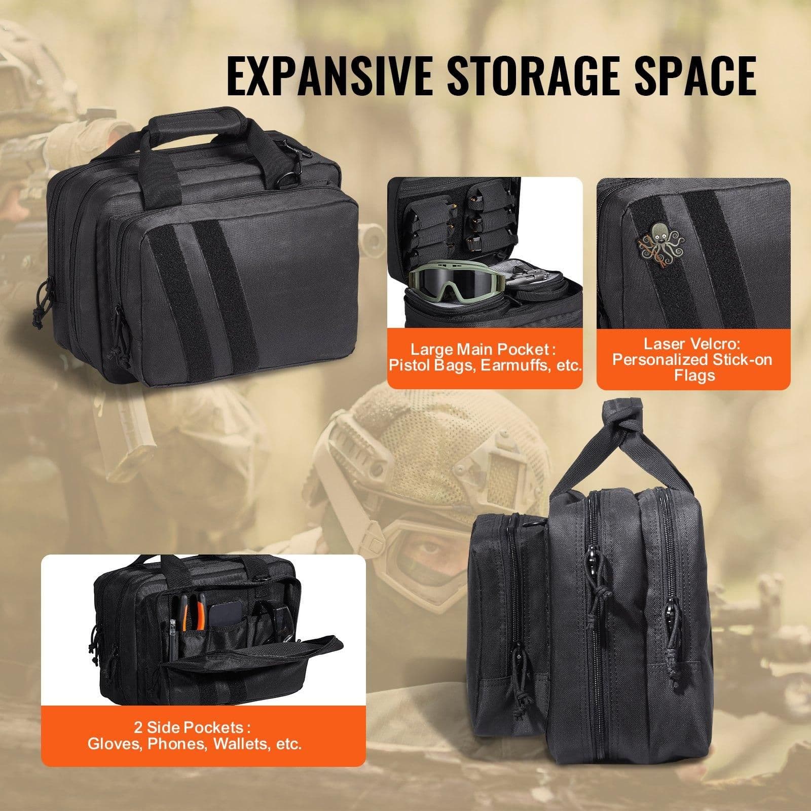 image-VEVOR Tactical Pistol Backpack with 2 Pistol Cases, Gun Range Backpack with 6x Magazine Slots for Shooting and Hunting
