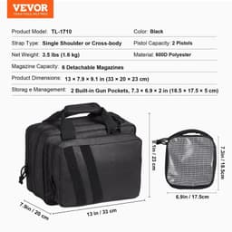 image-VEVOR Tactical Pistol Backpack with 2 Pistol Cases, Gun Range Backpack with 6x Magazine Slots for Shooting and Hunting