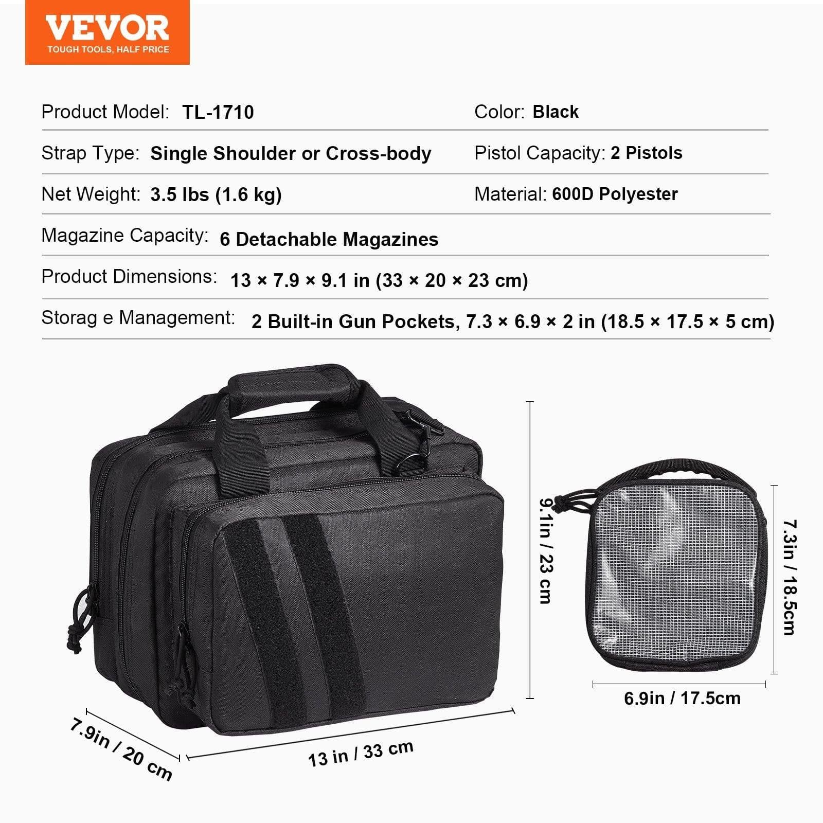 image-VEVOR Tactical Pistol Backpack with 2 Pistol Cases, Gun Range Backpack with 6x Magazine Slots for Shooting and Hunting