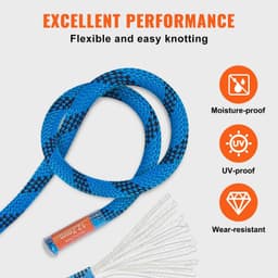 image-VEVOR 12.7mm Static Climbing Rope, 45.7M(150ft) Outdoor Rock Climbing Rope 32KN Breaking Tension, Fiber Rope with Steel Snap Hooks for Escape, Rappelling, Fire Rescue, Blue