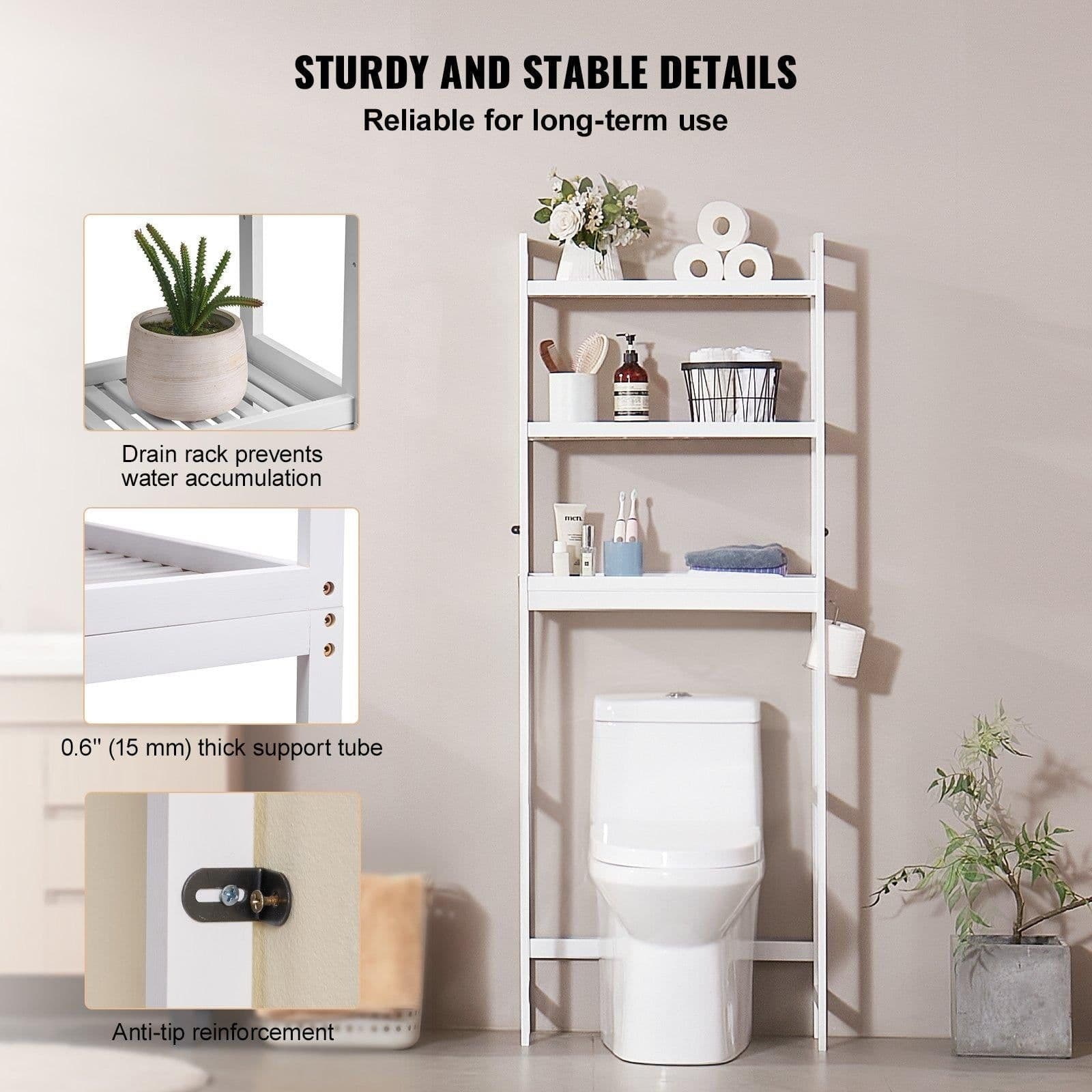 image-VEVOR Over the Toilet Storage 3-Tier Bathroom Shelf Rack Space Saver Organizer