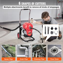 image-VEVOR 1100W Electric Drain Cleaner Machine - 120ft x 1.2" Snake