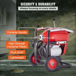 image-VEVOR 1100W Electric Drain Cleaner Machine - 120ft x 1.2" Snake