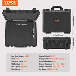 image-VEVOR Hard Pistol Cases with Pre-cut PU Foam, Waterproof & Dustproof Hard Gun Case for 1 Pistol, 18.9×16.3×8.5 in Lockable Pistol Case, Black