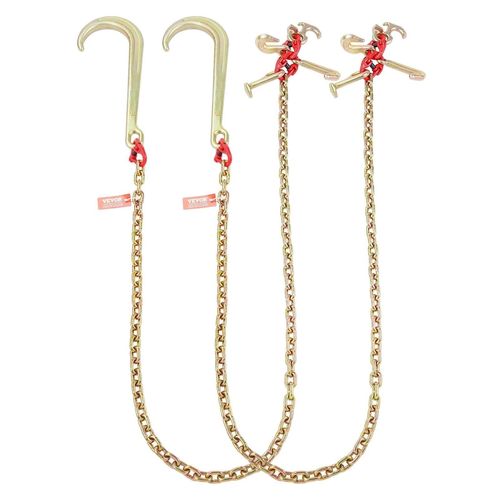 image-VEVOR J Hook Chain, 2PCS 5/16" x 6' G80 15" Long Shank J Hook Tow Chain with RTJ Cluster Hook & Grab Hook, 5400 lbs Working Load, Heavy Duty Transport Truck Chain for Wrecker Recovery Trailer Towing