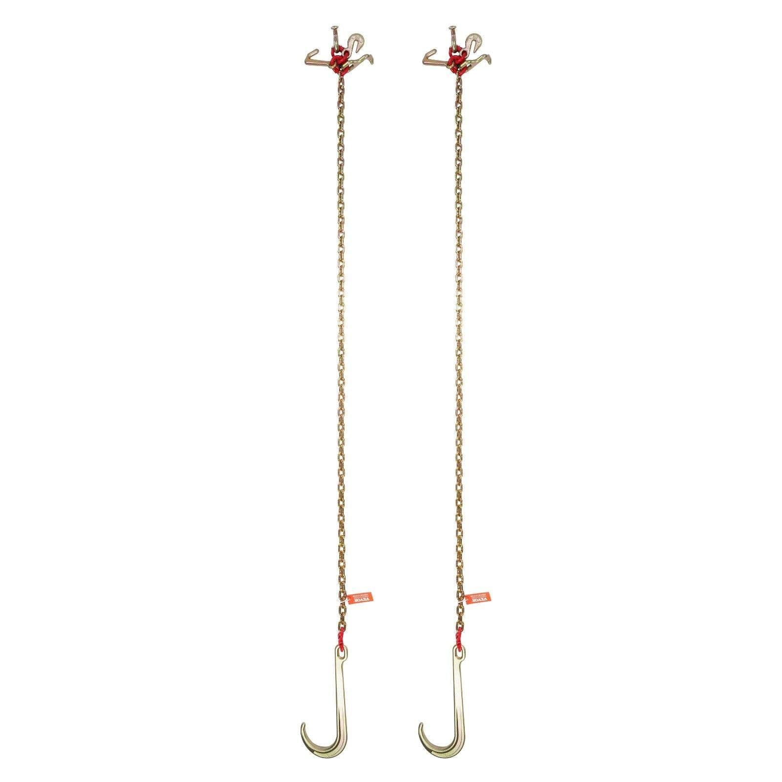 image-VEVOR J Hook Chain, 2PCS 5/16" x 6' G80 15" Long Shank J Hook Tow Chain with RTJ Cluster Hook & Grab Hook, 5400 lbs Working Load, Heavy Duty Transport Truck Chain for Wrecker Recovery Trailer Towing