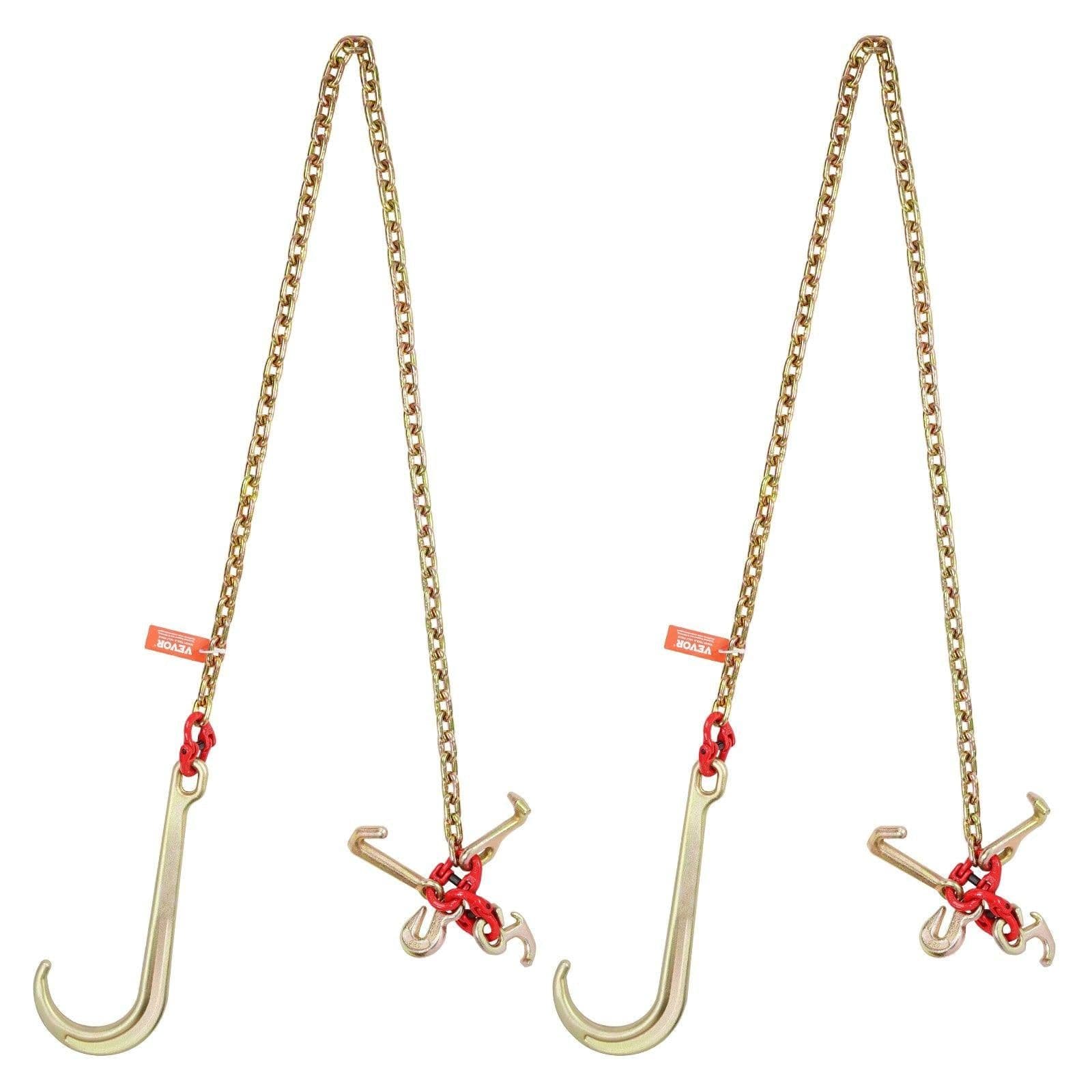 image-VEVOR J Hook Chain, 2PCS 5/16" x 6' G80 15" Long Shank J Hook Tow Chain with RTJ Cluster Hook & Grab Hook, 5400 lbs Working Load, Heavy Duty Transport Truck Chain for Wrecker Recovery Trailer Towing