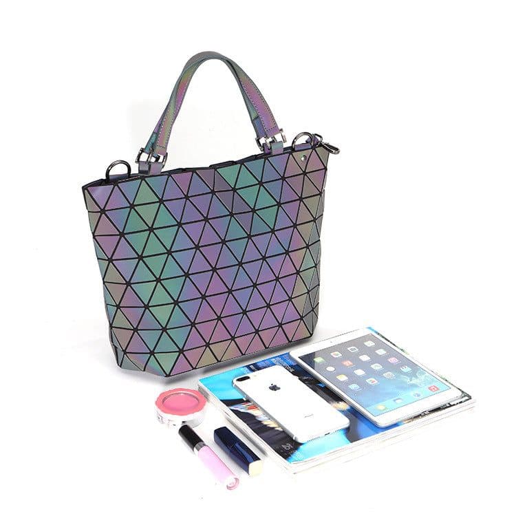 image-Luminous color PU geometric rhombus women's bag bucket bag handbag shoulder bag diagonal bag fashion women bag