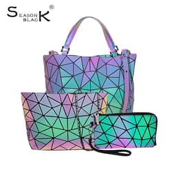 image-Luminous color PU geometric rhombus women's bag bucket bag handbag shoulder bag diagonal bag fashion women bag