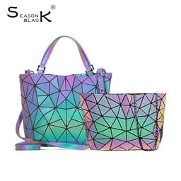 image-Luminous color PU geometric rhombus women's bag bucket bag handbag shoulder bag diagonal bag fashion women bag