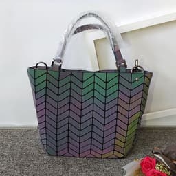 image-Luminous color PU geometric rhombus women's bag bucket bag handbag shoulder bag diagonal bag fashion women bag