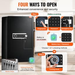 image-VEVOR Single Door 4.0 cu.ft Safe Box with Key Lock, Password & Fingerprint, Safe Lock Box with Fireproof Bag, Key Rack, LED Light, and 2 Shelves for Money, Documents, Jewelry, and Valuables, Black