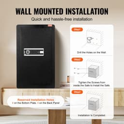 image-VEVOR Single Door 4.0 cu.ft Safe Box with Key Lock, Password & Fingerprint, Safe Lock Box with Fireproof Bag, Key Rack, LED Light, and 2 Shelves for Money, Documents, Jewelry, and Valuables, Black