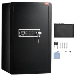 image-VEVOR Single Door 4.0 cu.ft Safe Box with Key Lock, Password & Fingerprint, Safe Lock Box with Fireproof Bag, Key Rack, LED Light, and 2 Shelves for Money, Documents, Jewelry, and Valuables, Black