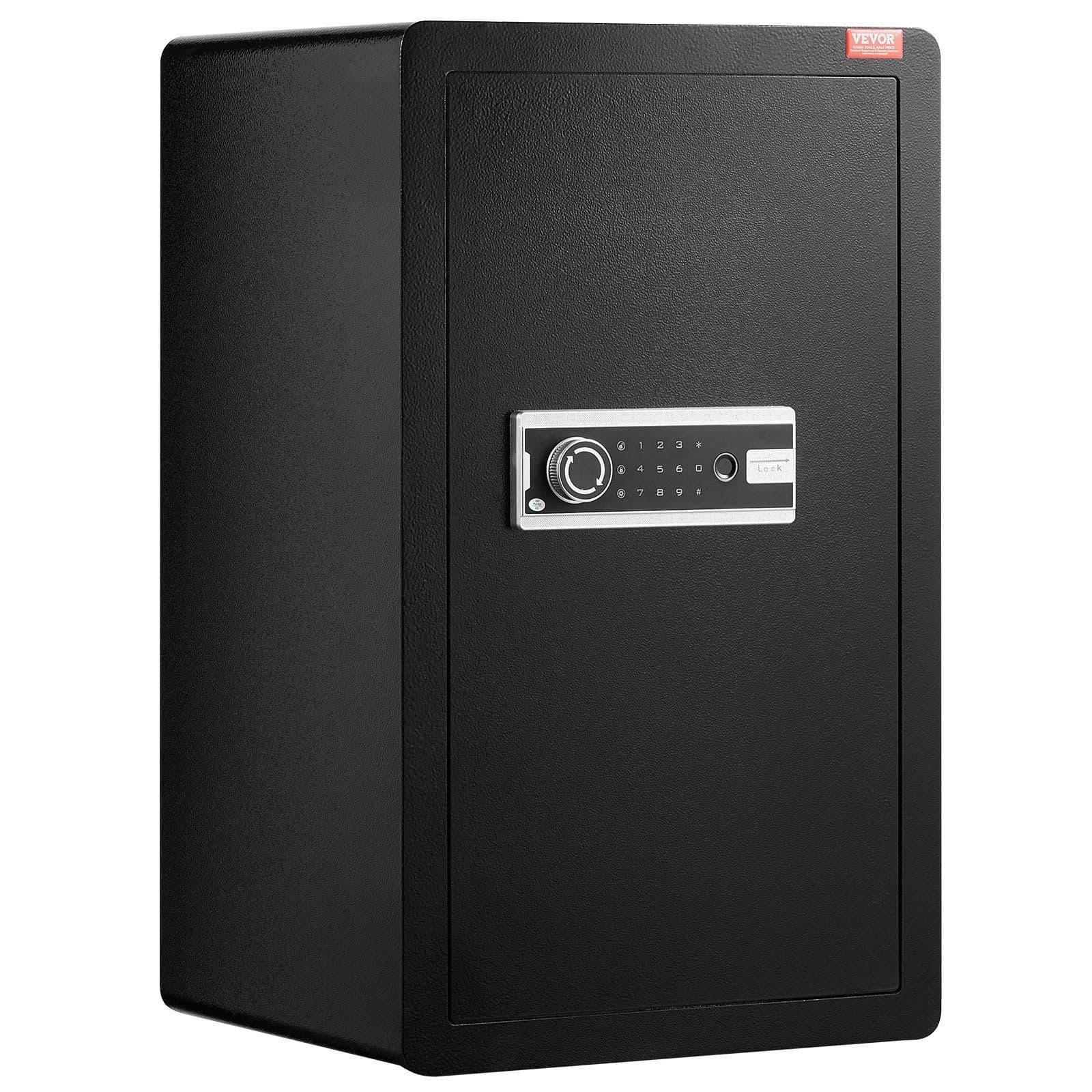 image-VEVOR Single Door 4.0 cu.ft Safe Box with Key Lock, Password & Fingerprint, Safe Lock Box with Fireproof Bag, Key Rack, LED Light, and 2 Shelves for Money, Documents, Jewelry, and Valuables, Black