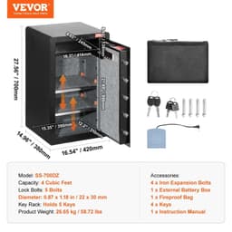 image-VEVOR Single Door 4.0 cu.ft Safe Box with Key Lock & Password, Safe Lock Box with Fireproof Bag, Key Rack, LED Light, 2 Shelves, and 1 Cabinet for Money, Documents, Jewelry, and Valuables, Black