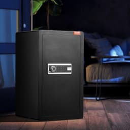 image-VEVOR Single Door 4.0 cu.ft Safe Box with Key Lock & Password, Safe Lock Box with Fireproof Bag, Key Rack, LED Light, 2 Shelves, and 1 Cabinet for Money, Documents, Jewelry, and Valuables, Black