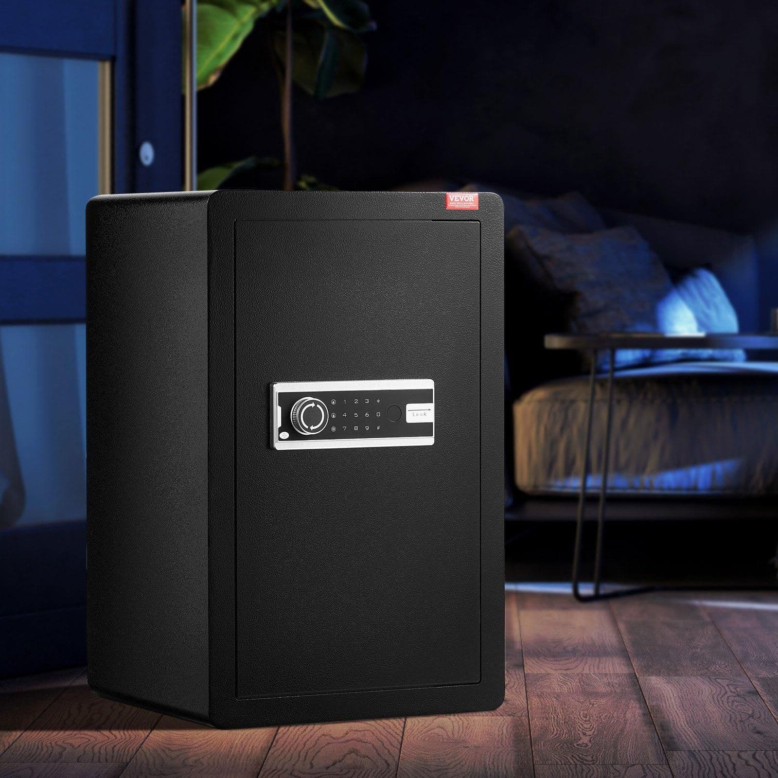 image-VEVOR Single Door 3.5 cu.ft Safe Box with Key Lock & Password LED Light Black,organize cash, passports, jewelry, gold, watches and documents