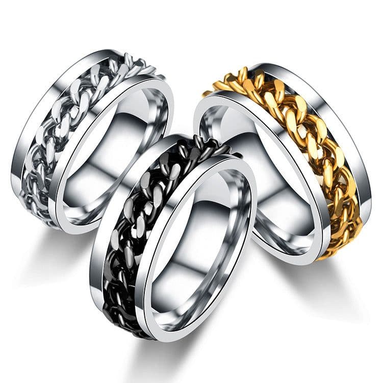 image-New simple transfer jewelry men's titanium steel rotatable beer bottle chain ring personality domineering ring