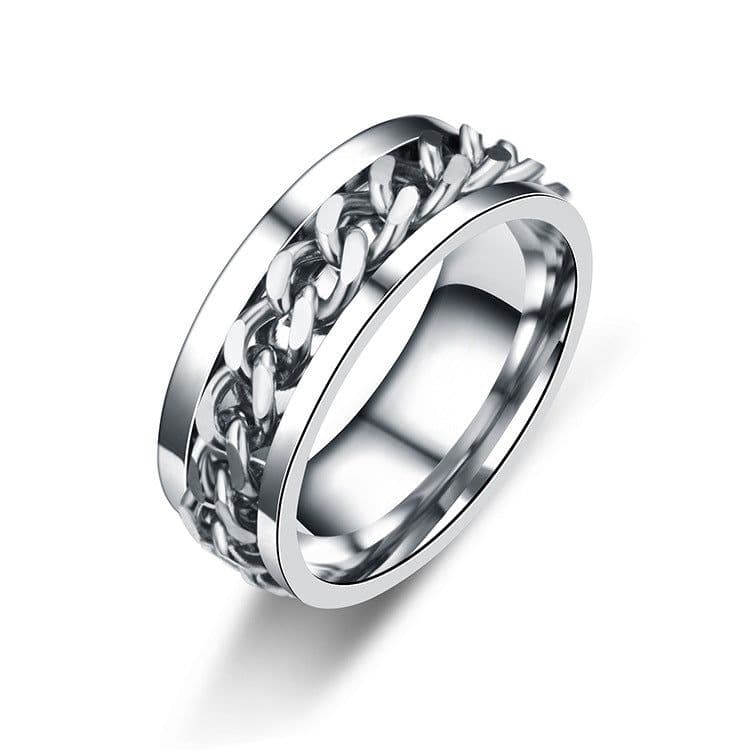 image-New simple transfer jewelry men's titanium steel rotatable beer bottle chain ring personality domineering ring