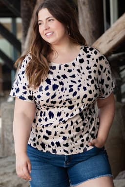 image-Plus Size Khaki Leopard Print Top - Twist Open Back