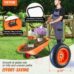 image-VEVOR Wheelbarrow Cart, 5 Cu. Ft. Load & 397 lbs Capacity, 2 Wheels Garden Dump Cart, Garden Wagon with Handle & 10" Wide Track Wheels, Easy Loading Utility Yard Cart & Wagons for Outdoor Lawn Yard