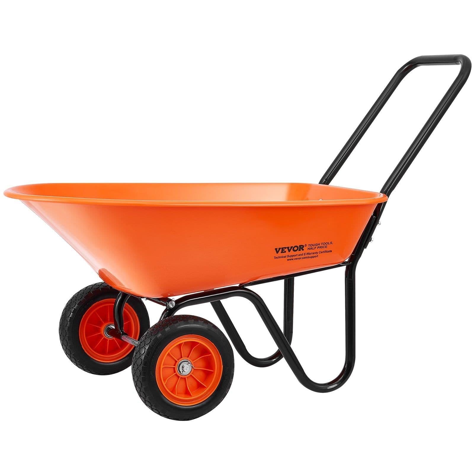 image-VEVOR Wheelbarrow Cart, 5 Cu. Ft. Load & 397 lbs Capacity, 2 Wheels Garden Dump Cart, Garden Wagon with Handle & 10" Wide Track Wheels, Easy Loading Utility Yard Cart & Wagons for Outdoor Lawn Yard