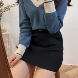 image-2018 autumn and winter new Korean women's high waist short skirt woolen skirt A-line skirt (with belt)