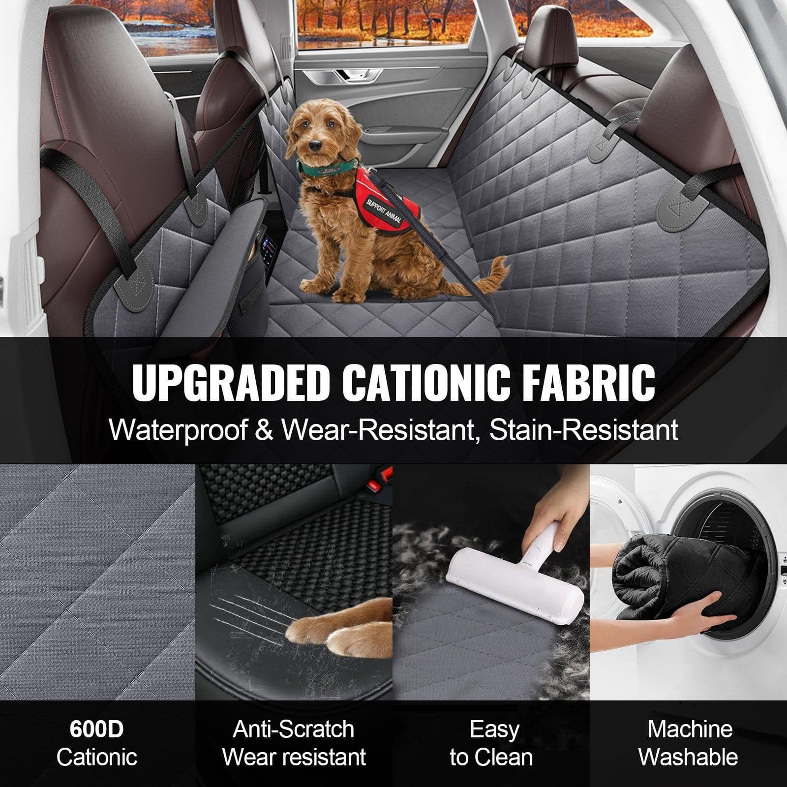 image-VEVOR Dog Car Seat Cover for Back Seat 54 x 24 in Waterproof 600D for Cars