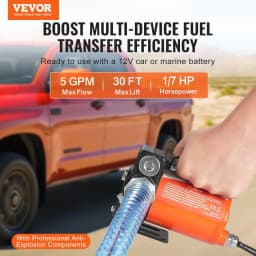 image-VEVOR Fuel Transfer Pump, 12V DC 5.3 GPM 1/10 HP, Portable Electric Diesel Transfer Pump with Auto Shut-Off Fuel Nozzle, Long Inlet & Outlet Hose for Gasoline, Diesel, Kerosene, Methanol Blends