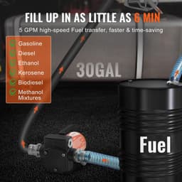 image-VEVOR Fuel Transfer Pump, 12V DC 5.3 GPM 1/10 HP, Portable Electric Diesel Transfer Pump with Auto Shut-Off Fuel Nozzle, Long Inlet & Outlet Hose for Gasoline, Diesel, Kerosene, Methanol Blends
