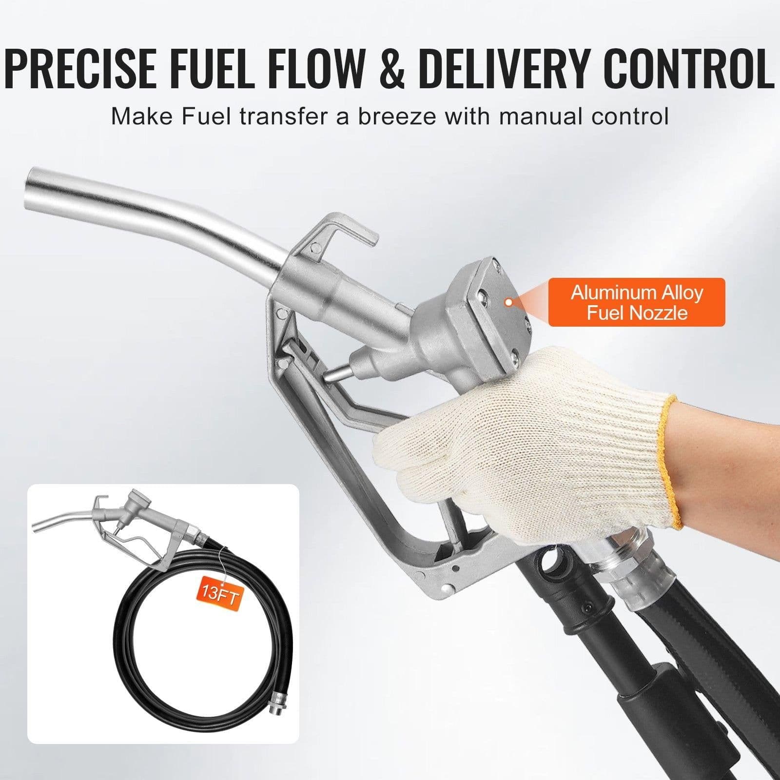 image-VEVOR Fuel Transfer Pump, 12V DC 5.3 GPM 1/10 HP, Portable Electric Diesel Transfer Pump with Auto Shut-Off Fuel Nozzle, Long Inlet & Outlet Hose for Gasoline, Diesel, Kerosene, Methanol Blends