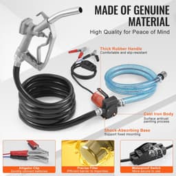 image-VEVOR Fuel Transfer Pump, 12V DC 5.3 GPM 1/10 HP, Portable Electric Diesel Transfer Pump with Auto Shut-Off Fuel Nozzle, Long Inlet & Outlet Hose for Gasoline, Diesel, Kerosene, Methanol Blends