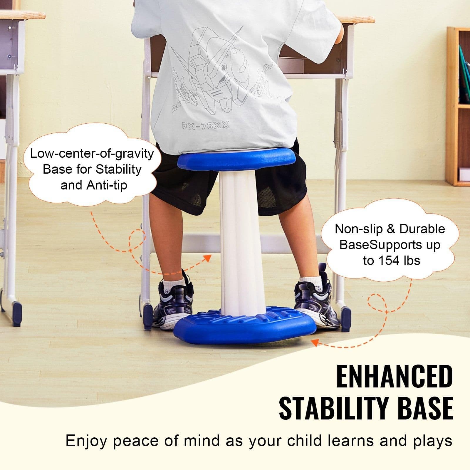 image-VEVOR Kids Wobble Chair, Active Chair with Sponge Cushion, Wobble Stool Improves Focus, Posture and Calm Children, Ideal for Schools and Home, Age 7-14, Blue