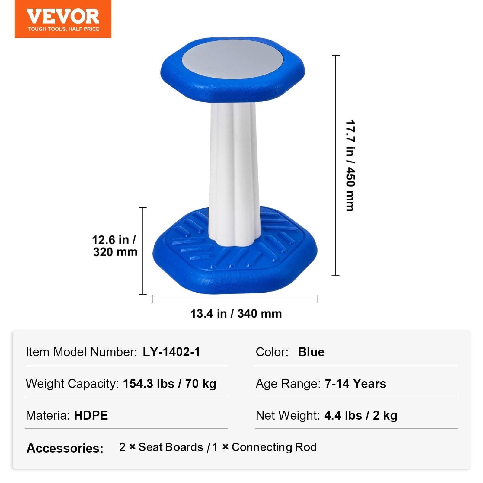 image-VEVOR Kids Wobble Chair, Active Chair with Sponge Cushion, Wobble Stool Improves Focus, Posture and Calm Children, Ideal for Schools and Home, Age 7-14, Blue